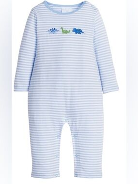 Little English Blue Striped Dino Romper